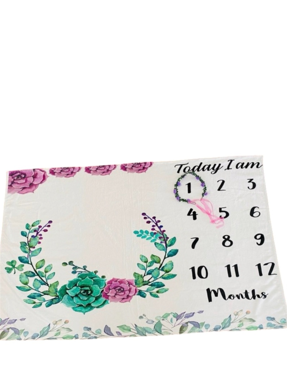 MONTHLY GROWTH MILESTONE BLANKET BABY GIRL FLORAL CROWN PURPLE